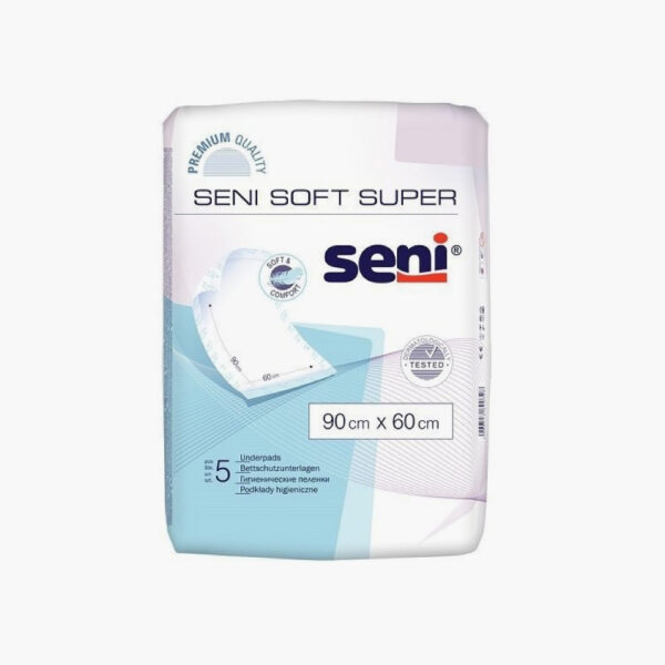 SENI Soft Super Podkłady higieniczne 90 cm x 60 cm chłonne jednorazowe, 5 sztuk